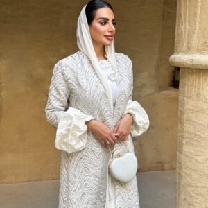 Luxury Jacquard Abaya with Taffeta Puff Sleeves – Full Set with Inner & Sheilah