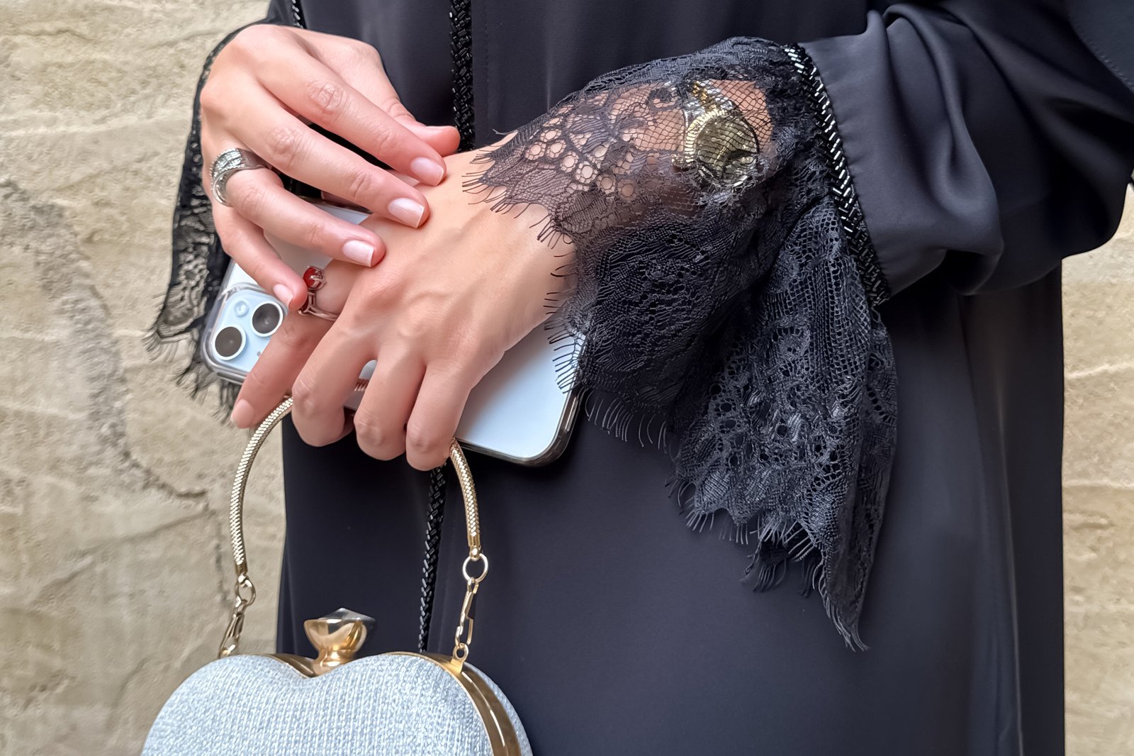 3-Piece A-Line Korean Crepe Abaya with Inner Dress, Chiffon Sheila & Zircon Accessory – Wrinkle Resistant