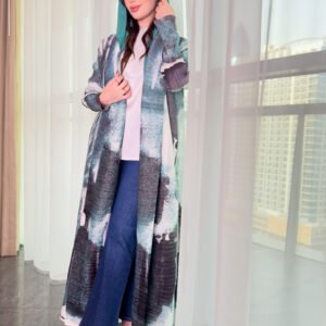 Printed Pleated Abaya with Matching ScarF