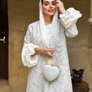 Luxury Jacquard Abaya with Taffeta Puff Sleeves – Full Set with Inner & Sheilah