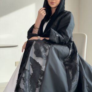 Jacquard & Taffeta Panel Abaya with Chiffon Sheila